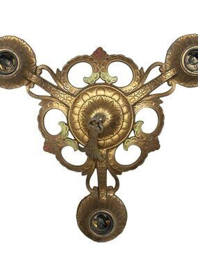 Antique Art Deco Style Brass 3 Arm Chandelier